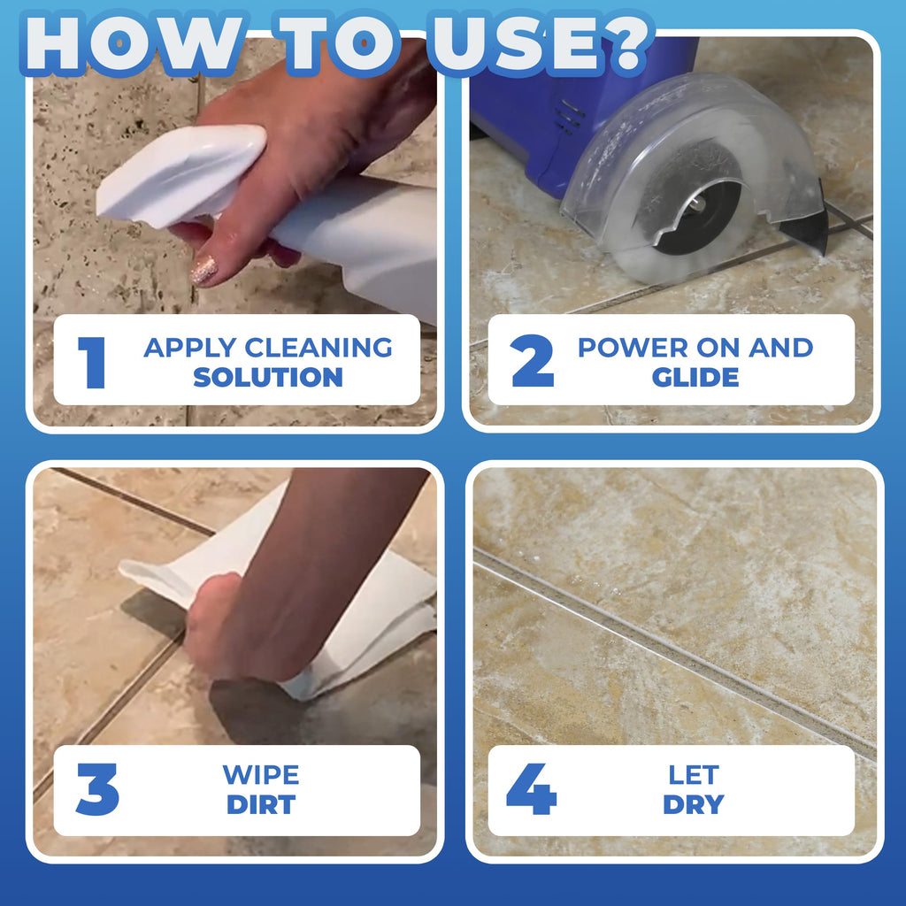 Grout Groovy! Grout Cleaner Bundle — Electric Stand-Up Cleaner with 20 ft Cord & 3 Brush Wheels