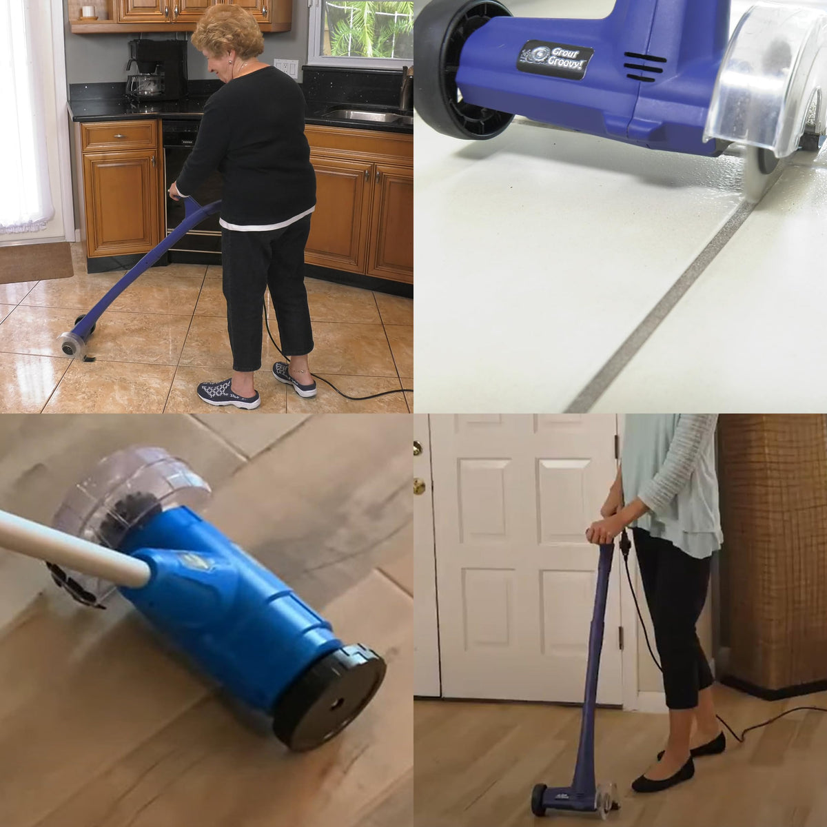 Grout Groovy! Grout Cleaner Bundle — Electric Stand-Up Cleaner with 20 ft Cord & 3 Brush Wheels