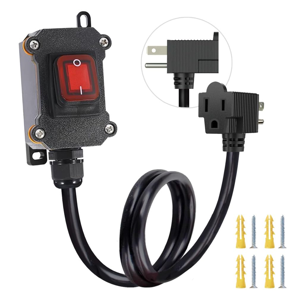 GRZWAYS Inline Cord Switch | 14AWG 1m, IP67 Waterproof, Red LED Rocker