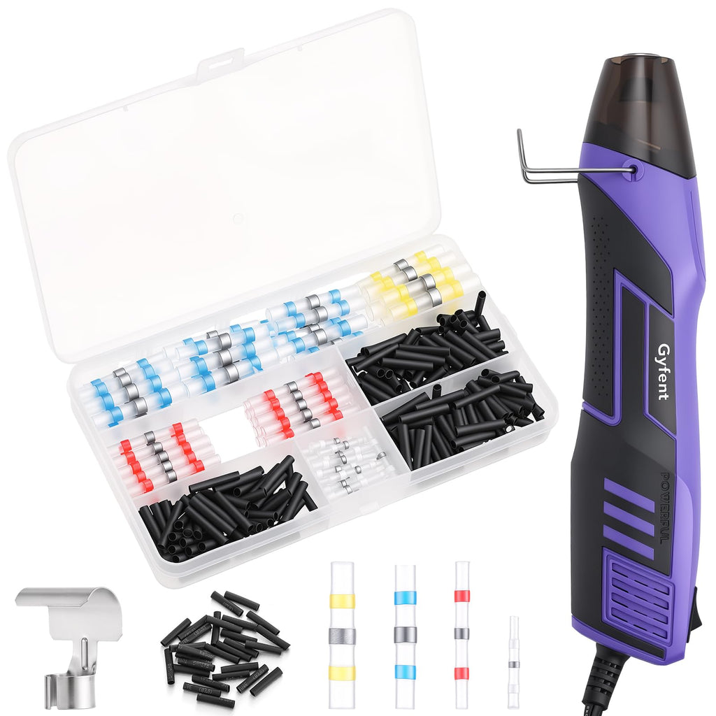Gyfent 100Pcs Heat Shrink Solder Seal Connectors + 350W Mini Heat Gun