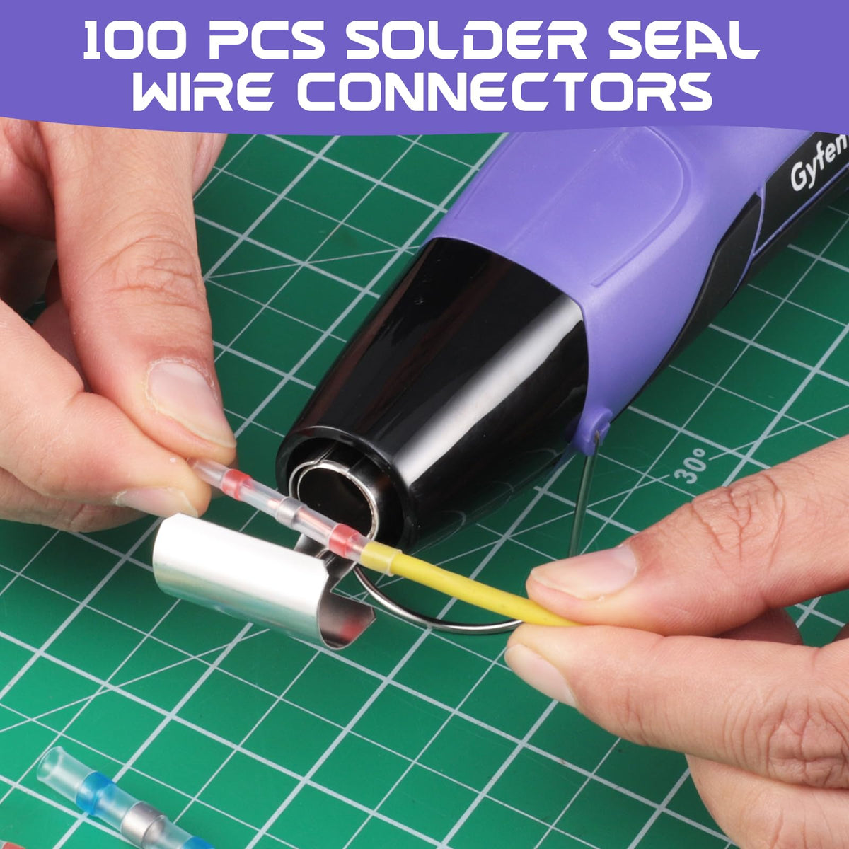 Gyfent 100Pcs Heat Shrink Solder Seal Connectors + 350W Mini Heat Gun