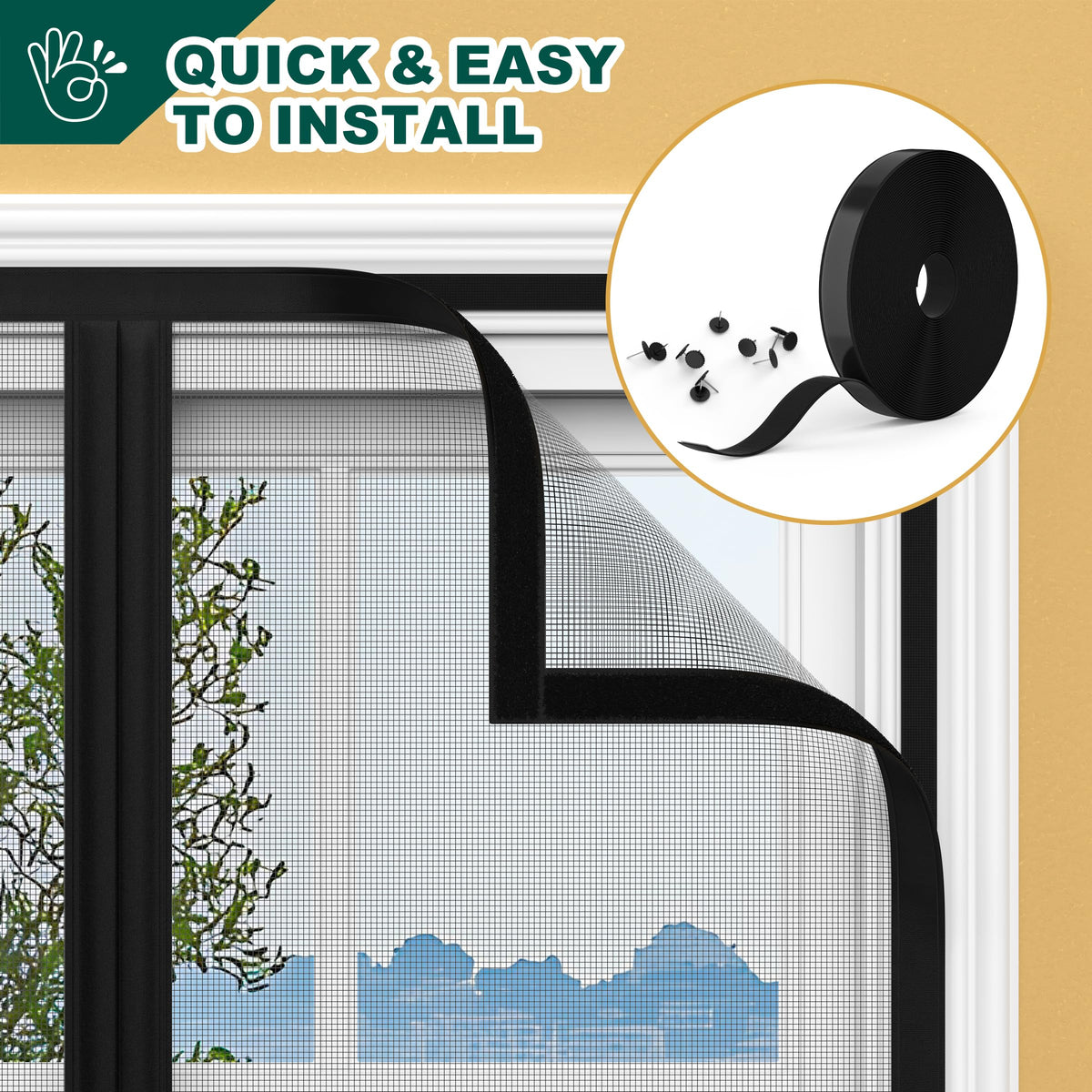 HADOR Adjustable Magnetic Screen Door — 36-40 in W × 81-83 in H, Heavy-Duty Black