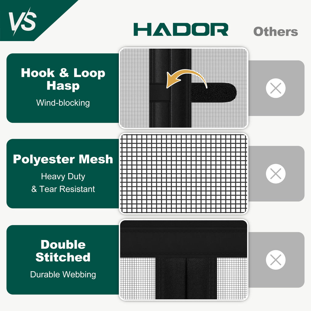 HADOR Adjustable Magnetic Screen Door — 36-40 in W × 81-83 in H, Heavy-Duty Black