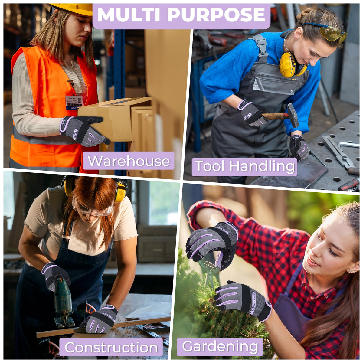 HANDLANDY Women's Work Gloves – Breathable Gardening Gloves with Touch Screen, Padded Palm & Easy On/Off