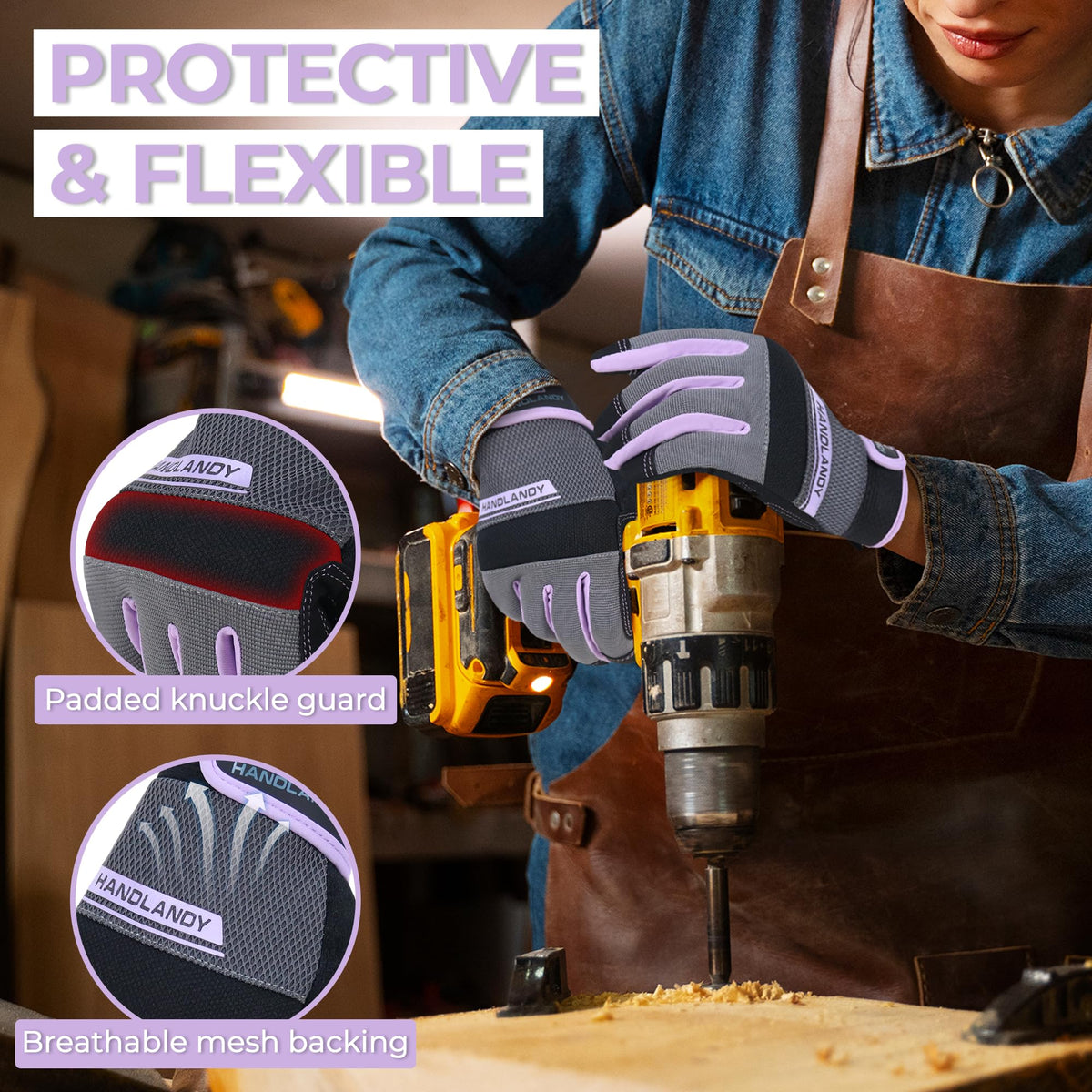 HANDLANDY Women's Work Gloves – Breathable Gardening Gloves with Touch Screen, Padded Palm & Easy On/Off