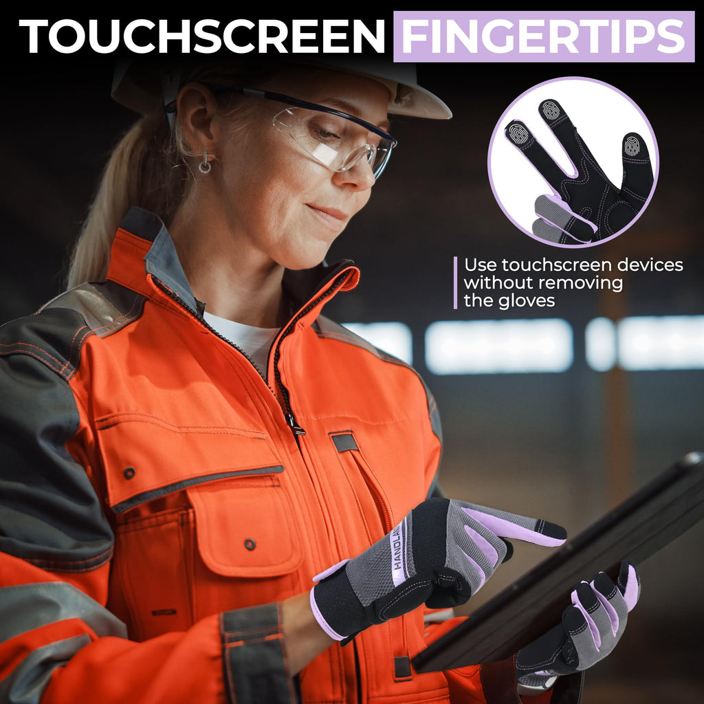 HANDLANDY Women's Work Gloves – Breathable Gardening Gloves with Touch Screen, Padded Palm & Easy On/Off