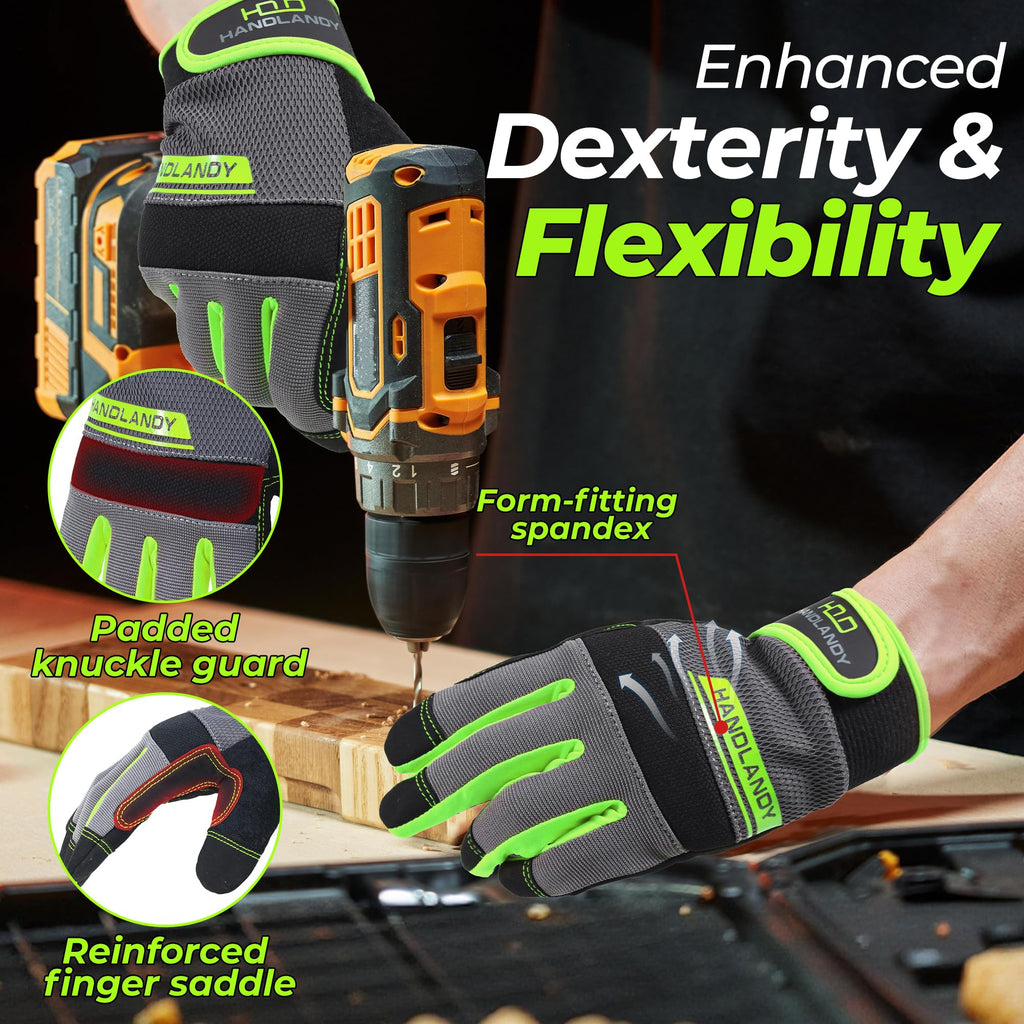HANDLANDY Work Gloves for Men & Women – Flexible, Touchscreen Utility Gloves for Yard Work