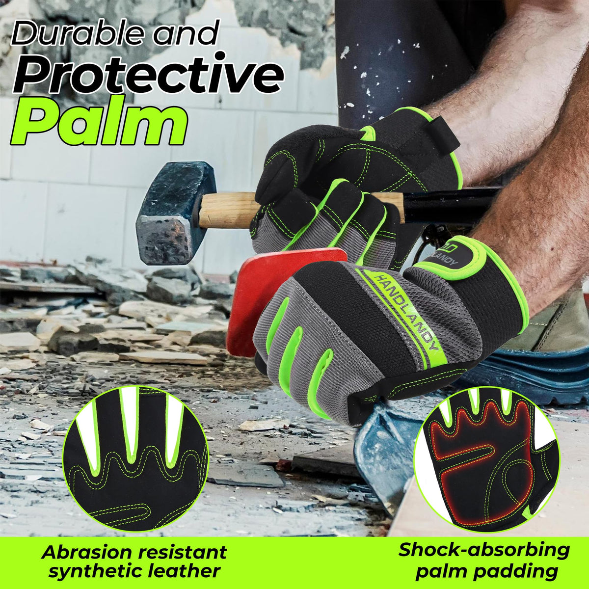 HANDLANDY Work Gloves for Men & Women – Flexible, Touchscreen Utility Gloves for Yard Work