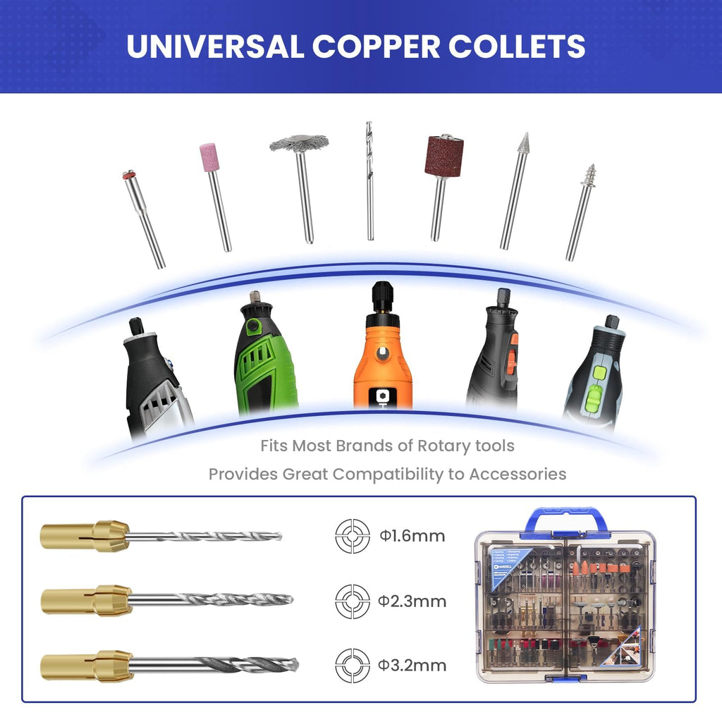 HARDELL Rotary Tool Accessories Kit — 508pcs, 1/8 in Shanks, Universal Fit for Dremel & More