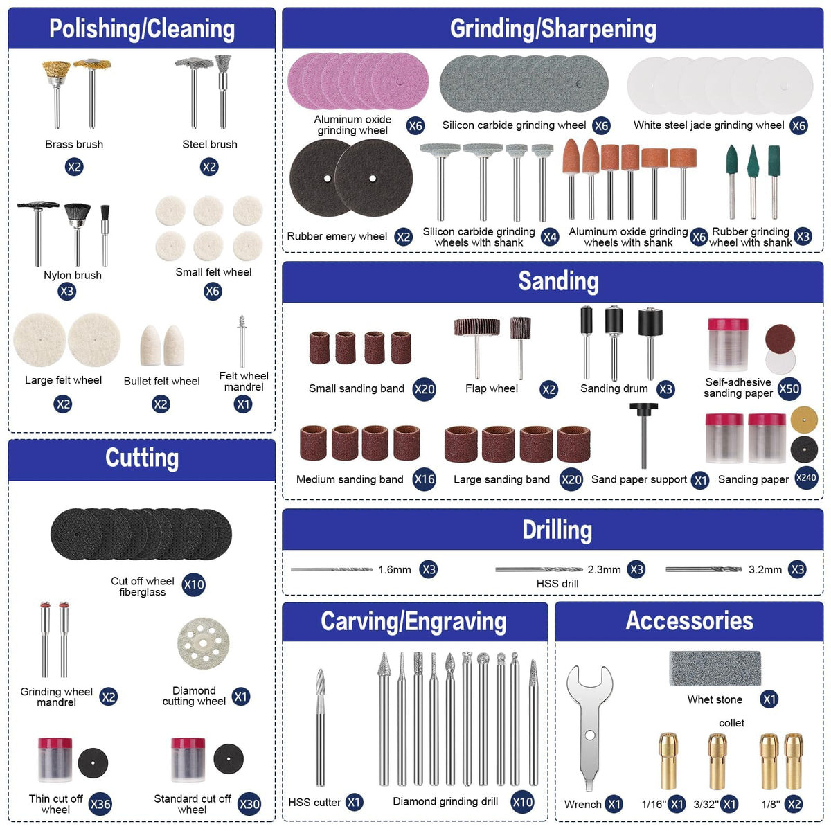 HARDELL Rotary Tool Accessories Kit — 508pcs, 1/8 in Shanks, Universal Fit for Dremel & More