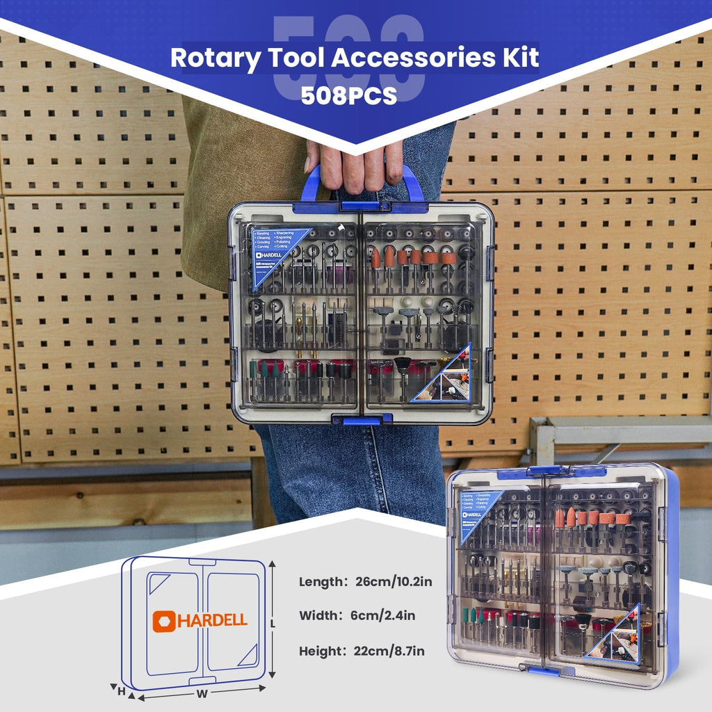 HARDELL Rotary Tool Accessories Kit — 508pcs, 1/8 in Shanks, Universal Fit for Dremel & More