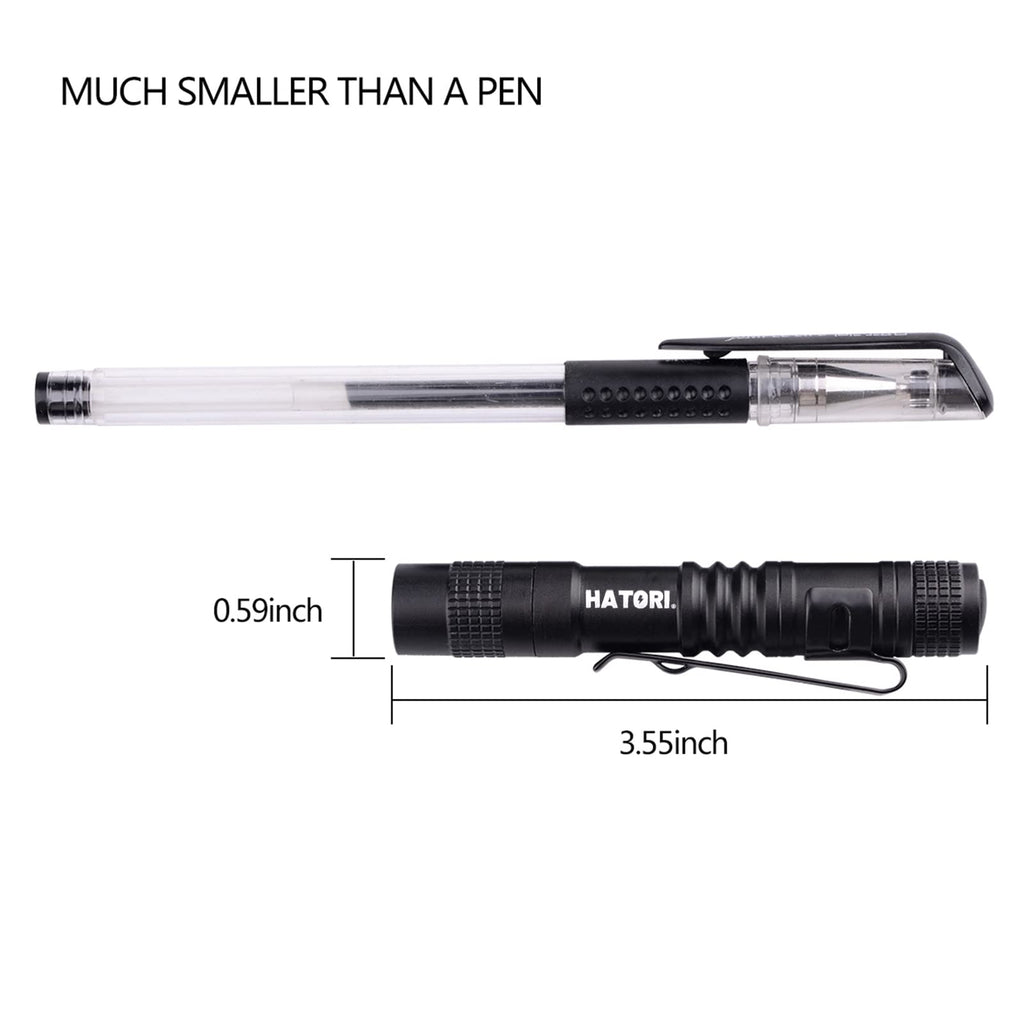 HATORI LED Mini Flashlight – 4 Pack, 150-Lumen Pocket Pen Light (3.55 in) for Camping, Outdoor, Emergency