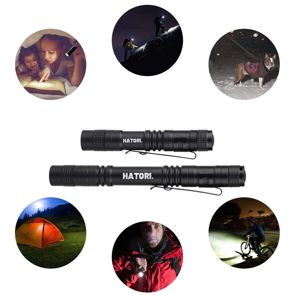 HATORI LED Mini Flashlight – 4 Pack, 150-Lumen Pocket Pen Light (3.55 in) for Camping, Outdoor, Emergency