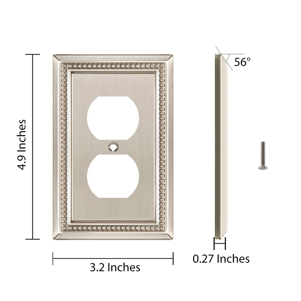 Henne Bery Sunken Pearls Heavy Duty Decorative Wall Plate – Satin Nickel (Single Duplex, 3 Pack)