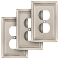 Henne Bery Sunken Pearls Heavy Duty Decorative Wall Plate – Satin Nickel (Single Duplex, 3 Pack)