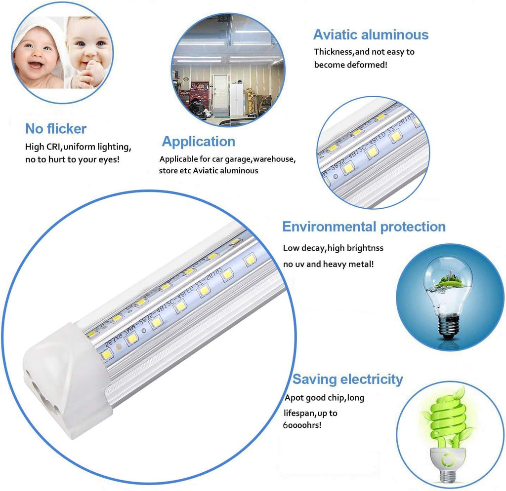 Henwsi 10Pack 4FT LED Shop Light - 50W, 8000LM, 6500K, Linkable T8 Tube – Plug & Play