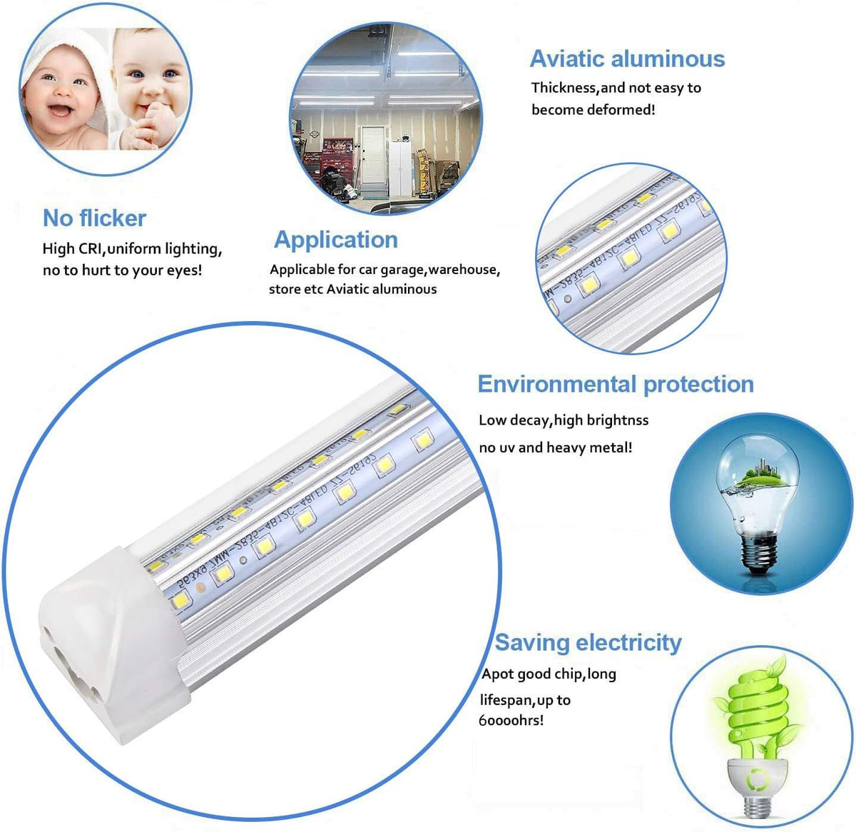 Henwsi 10Pack 4FT LED Shop Light - 50W, 8000LM, 6500K, Linkable T8 Tube – Plug & Play