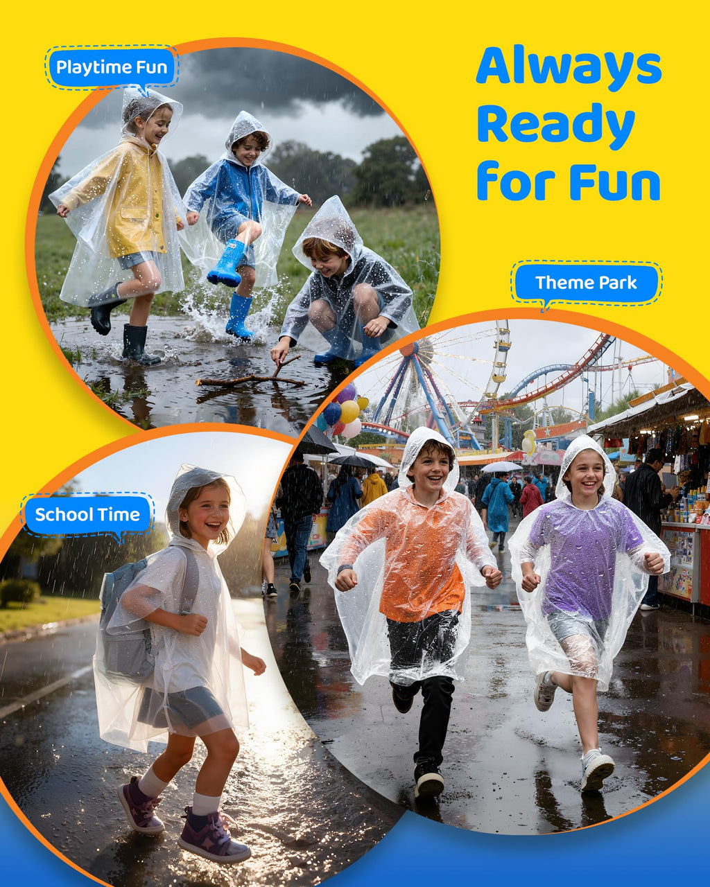 Hitituto Rain Ponchos Family Pack – Waterproof, Lightweight for Kids and Adults