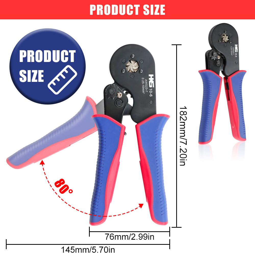 HKS Ferrule Crimping Tool AWG 23-7 | Hexagonal Ratchet Self-Adjusting Crimper for End-Sleeve Terminals