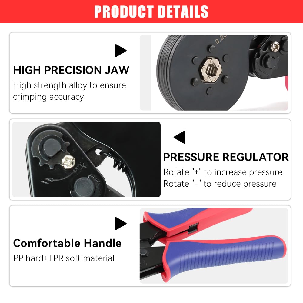 HKS Ferrule Crimping Tool AWG 23-7 | Hexagonal Ratchet Self-Adjusting Crimper for End-Sleeve Terminals