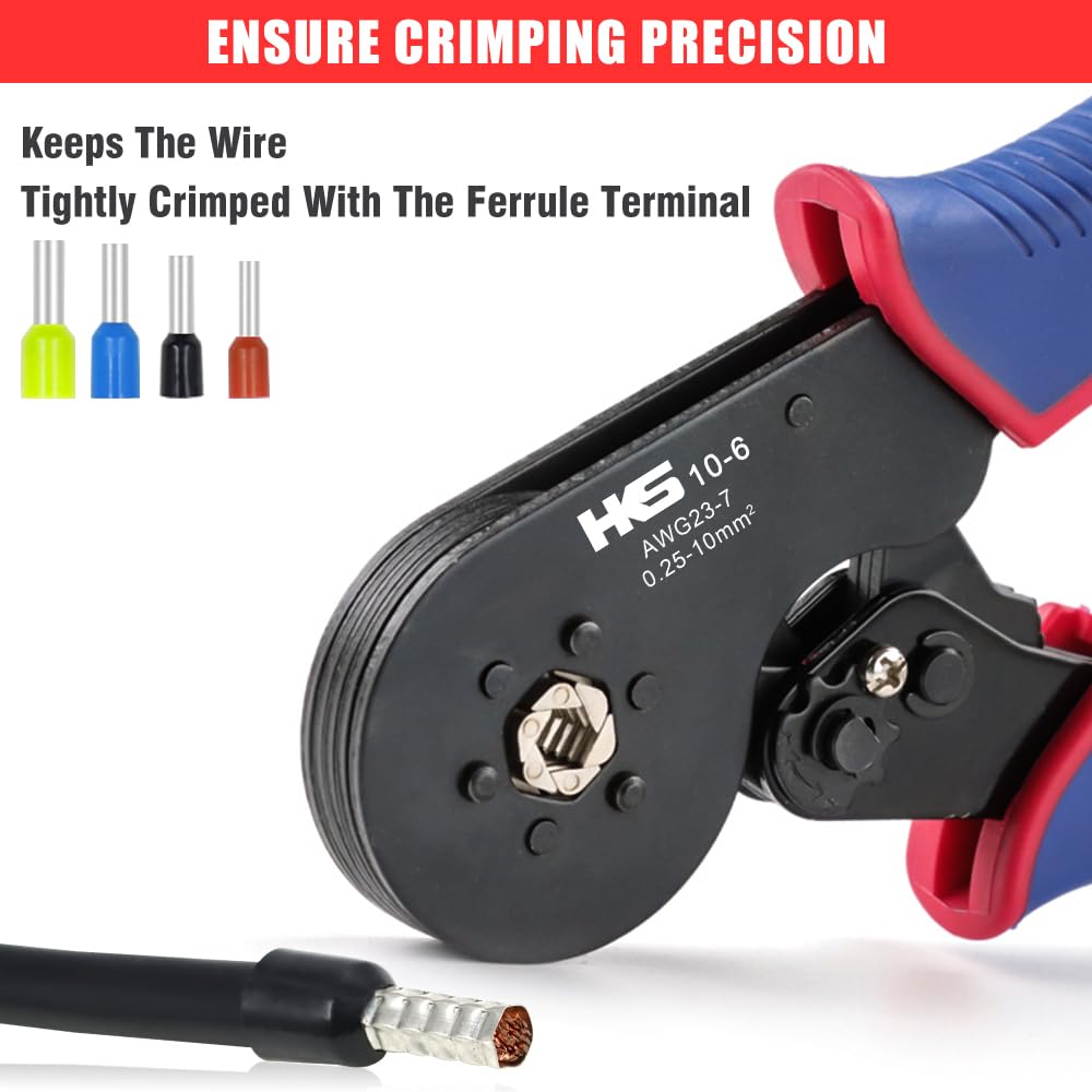 HKS Ferrule Crimping Tool AWG 23-7 | Hexagonal Ratchet Self-Adjusting Crimper for End-Sleeve Terminals