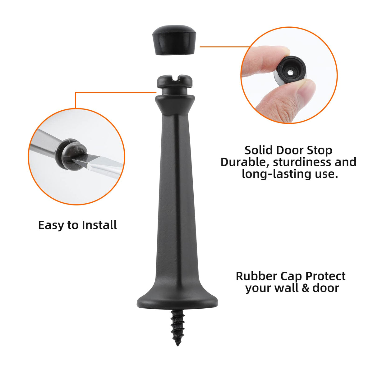 HOME MASTER HARDWARE 12-Pack Heavy Duty Solid Door Stops – 3-in Matte Black Door Stoppers with Plastic Tip for Wall and Door Protection