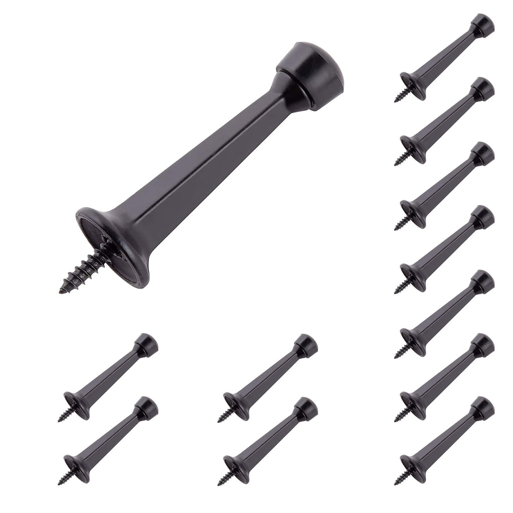 HOME MASTER HARDWARE 12-Pack Heavy Duty Solid Door Stops – 3-in Matte Black Door Stoppers with Plastic Tip for Wall and Door Protection