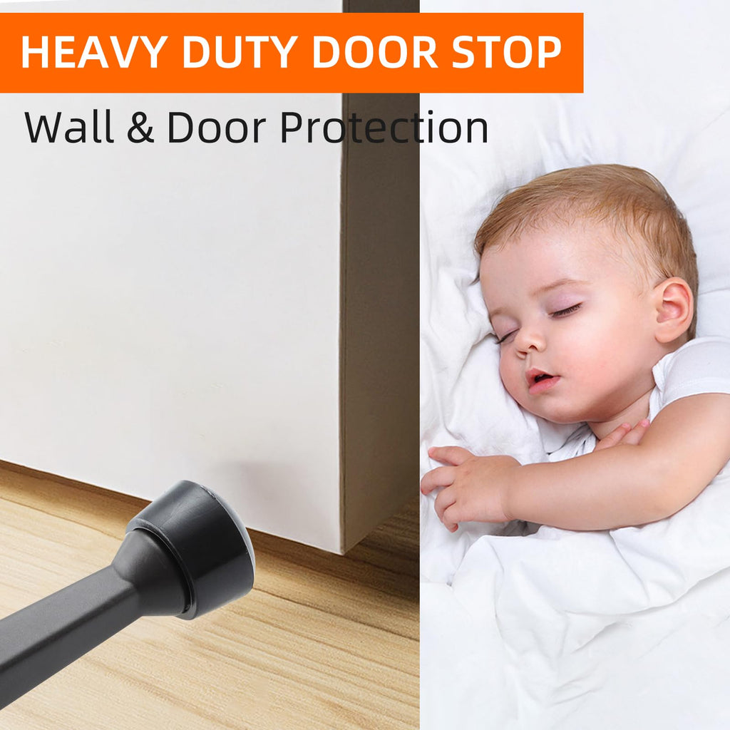 HOME MASTER HARDWARE 12-Pack Heavy Duty Solid Door Stops – 3-in Matte Black Door Stoppers with Plastic Tip for Wall and Door Protection