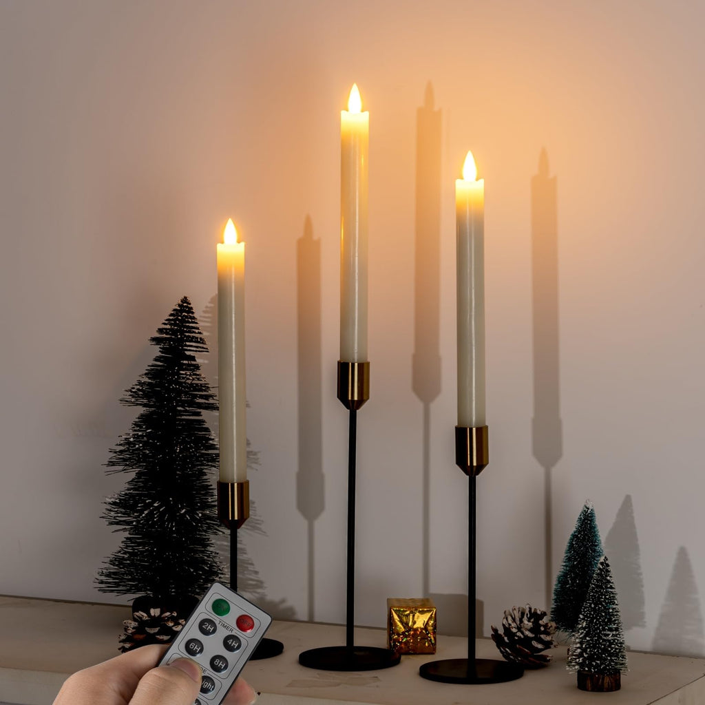 Homemory Waxy Flameless Taper Candles with Remote Timer Dimmer – 9.6-inch Ivory LED Candlesticks (6 Pack)