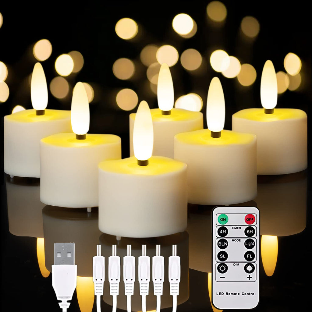 Homemory Flameless Rechargeable Tea Lights with Remote Timer – LED Candles for Home, Weddings, and Parties (6-Pack)