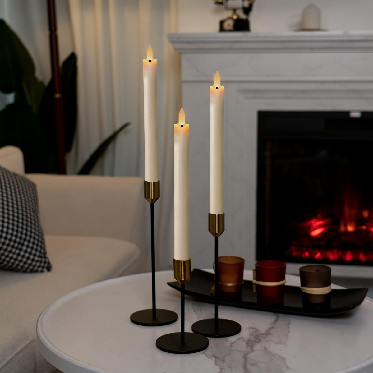 Homemory Waxy Flameless Taper Candles with Remote Timer Dimmer – 9.6-inch Ivory LED Candlesticks (6 Pack)