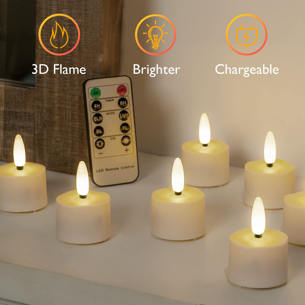 Homemory Flameless Rechargeable Tea Lights with Remote Timer – LED Candles for Home, Weddings, and Parties (6-Pack)