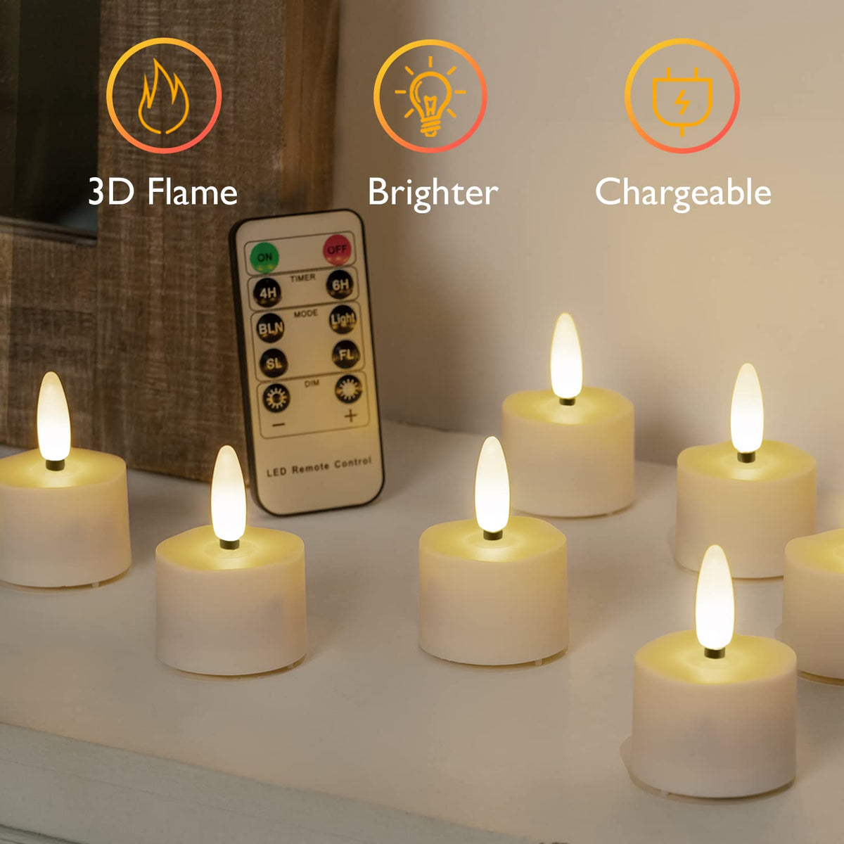 Homemory Flameless Rechargeable Tea Lights with Remote Timer – LED Candles for Home, Weddings, and Parties (6-Pack)