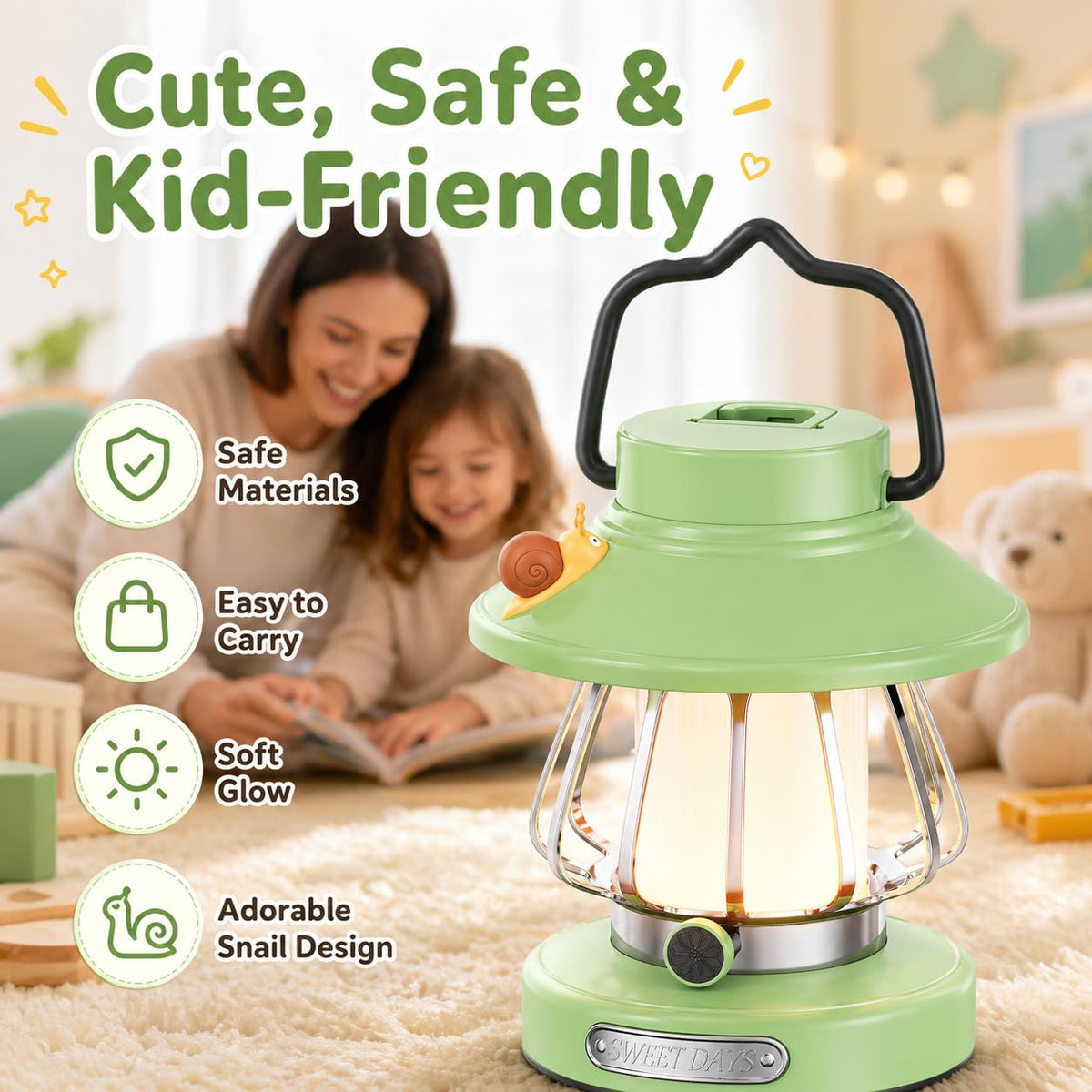 HOMY New Gear Lamp for Kids – USB Rechargeable Snail Lantern with 3-Color Dimming