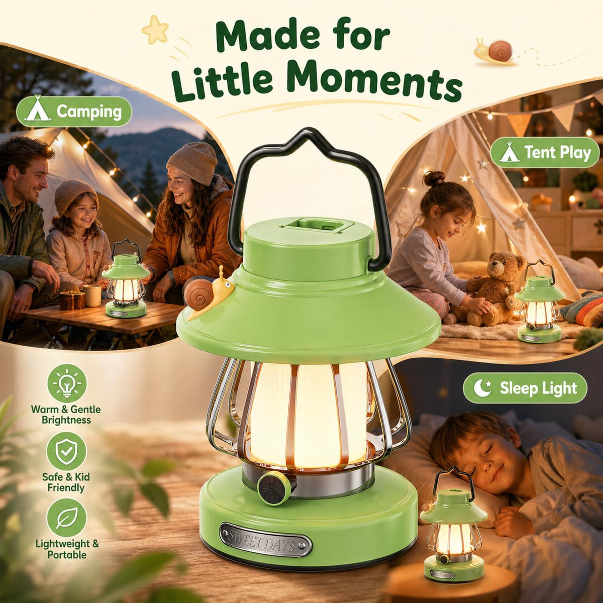 HOMY New Gear Lamp for Kids – USB Rechargeable Snail Lantern with 3-Color Dimming