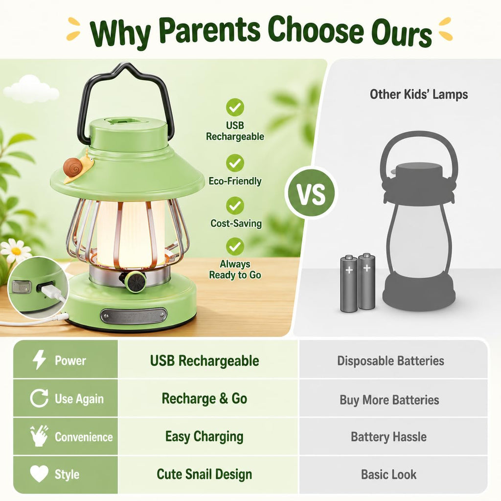 HOMY New Gear Lamp for Kids – USB Rechargeable Snail Lantern with 3-Color Dimming