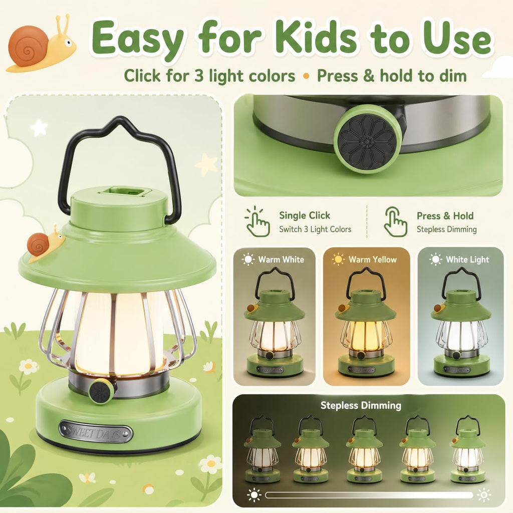 HOMY New Gear Lamp for Kids – USB Rechargeable Snail Lantern with 3-Color Dimming