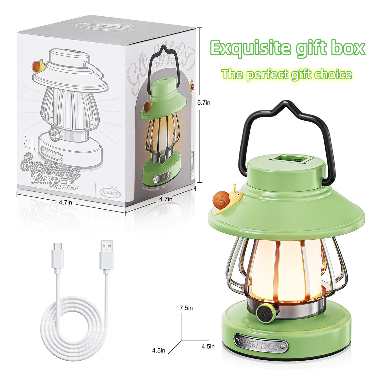 HOMY New Gear Lamp for Kids – USB Rechargeable Snail Lantern with 3-Color Dimming