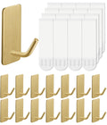 Hoousuper 14 Pcs Towel Hooks with Removable Strips – Heavy-Duty Adhesive Wall Hooks, Gold 304 Stainless Steel
