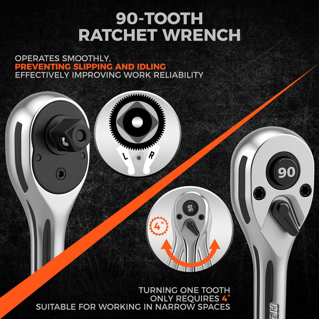 HORUSDY 1/2-Inch Drive 90T Quick-Release Ratchet | Chrome Alloy Socket Wrench