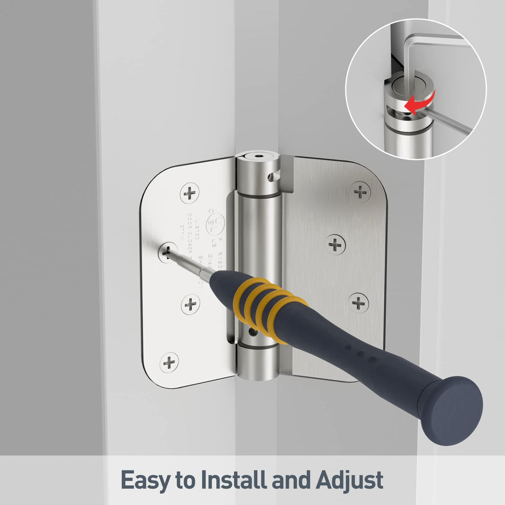 HOSOM Self-Closing Hinges – 4 Inch, Adjustable Tension, UL Listed, Left/Right, Brushed Nickel, 2 Pack