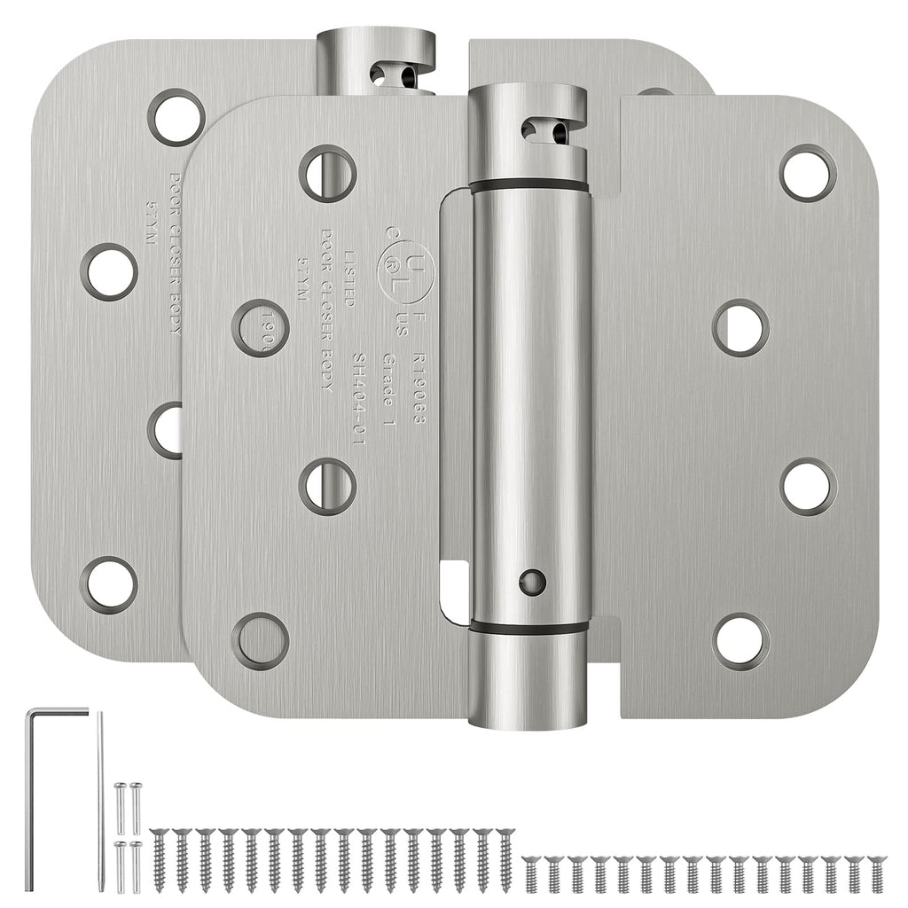 HOSOM Self-Closing Hinges – 4 Inch, Adjustable Tension, UL Listed, Left/Right, Brushed Nickel, 2 Pack