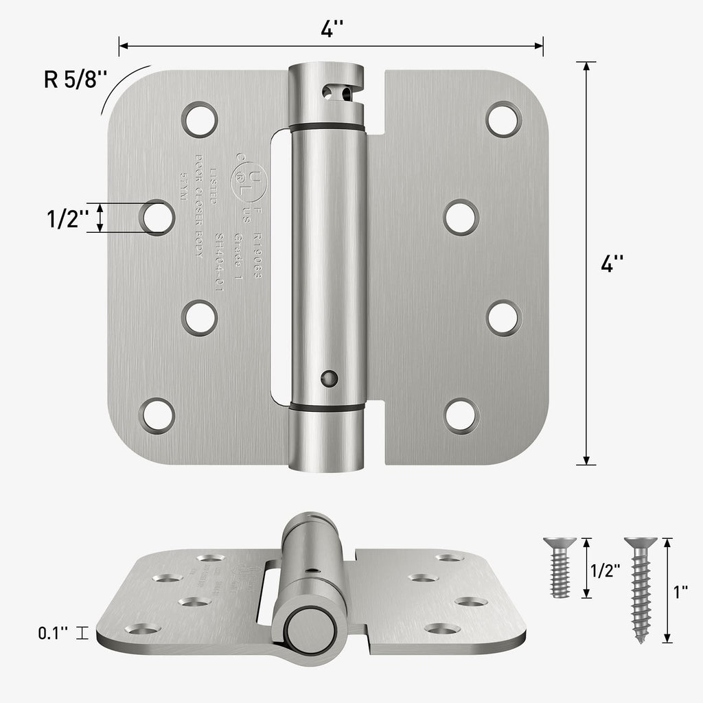 HOSOM Self-Closing Hinges – 4 Inch, Adjustable Tension, UL Listed, Left/Right, Brushed Nickel, 2 Pack