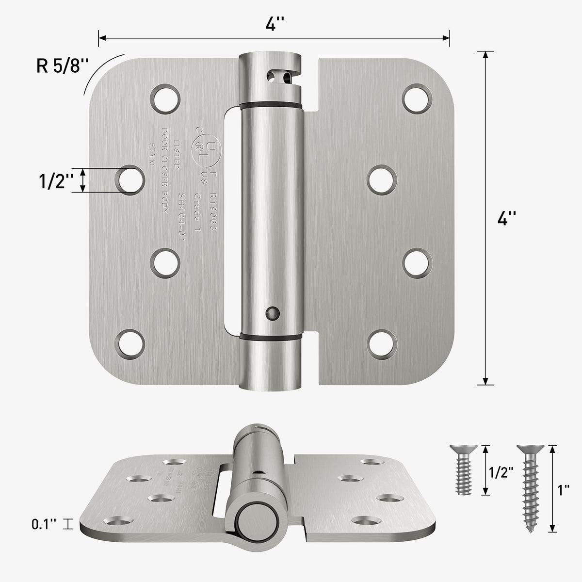 HOSOM Self-Closing Hinges – 4 Inch, Adjustable Tension, UL Listed, Left/Right, Brushed Nickel, 2 Pack