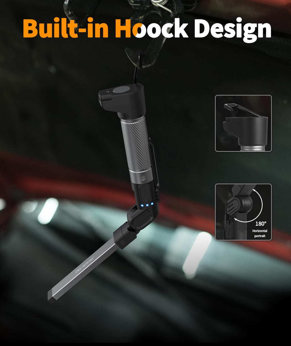 HOTLIGH Magnetic Work Light - 800 Lumens, Rechargeable, 3 Modes, 180° Rotation