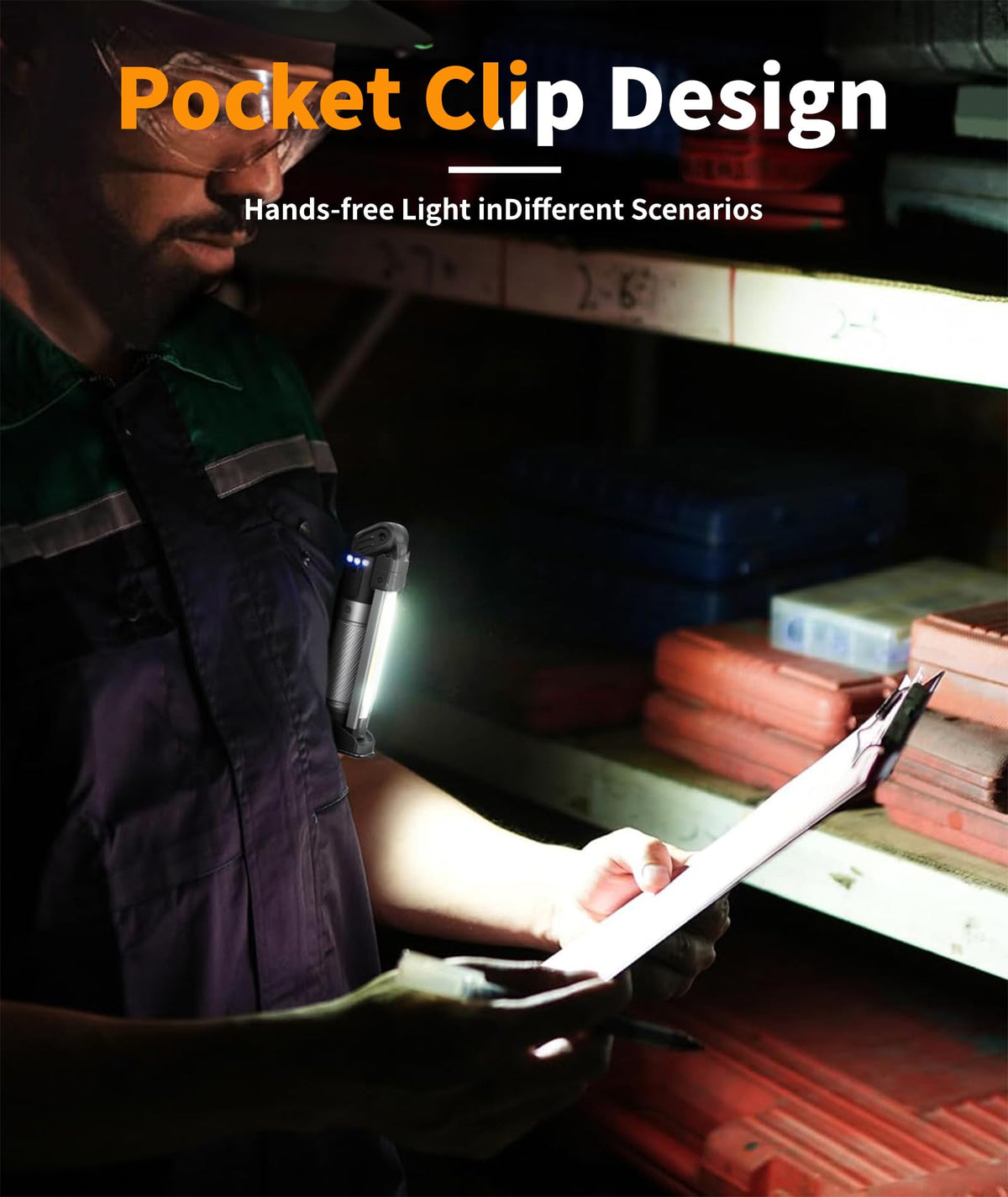 HOTLIGH Magnetic Work Light - 800 Lumens, Rechargeable, 3 Modes, 180° Rotation