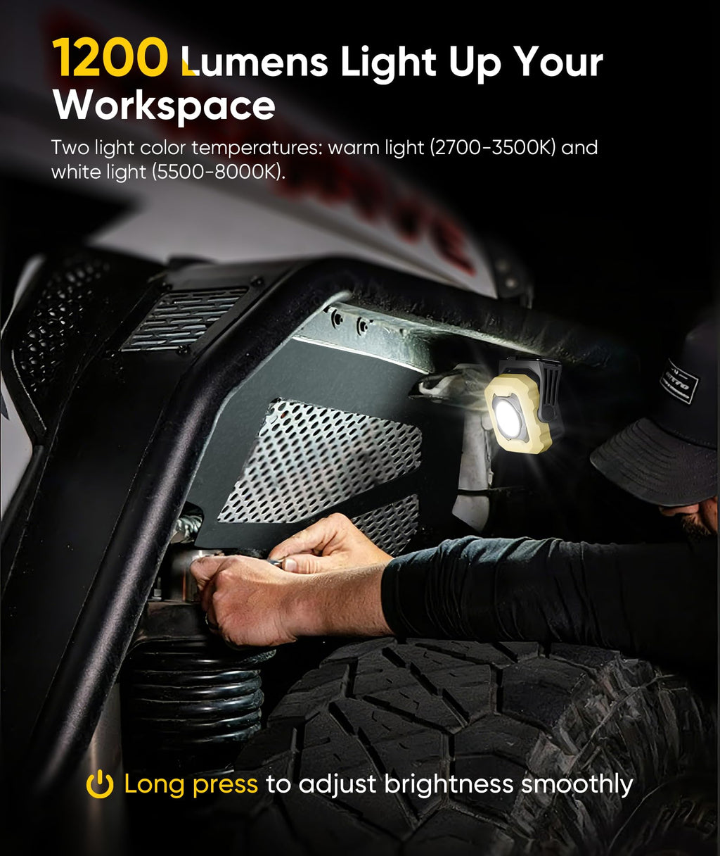 HOTLIGH Rechargeable Work Light 1200LM — 360° Rotation, Magnetic, IPX4, 4000mAh Battery