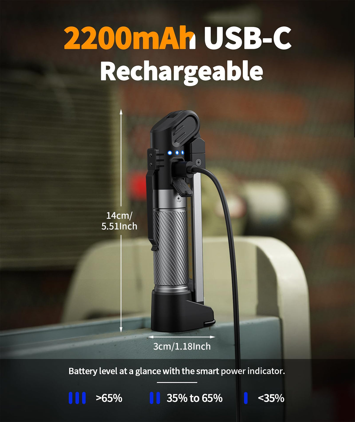 HOTLIGH Magnetic Work Light - 800 Lumens, Rechargeable, 3 Modes, 180° Rotation