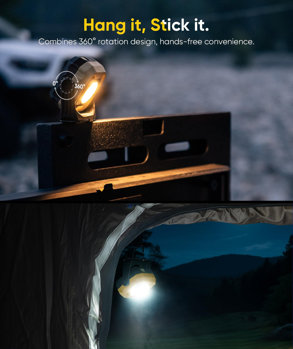 HOTLIGH Rechargeable Work Light 1200LM — 360° Rotation, Magnetic, IPX4, 4000mAh Battery