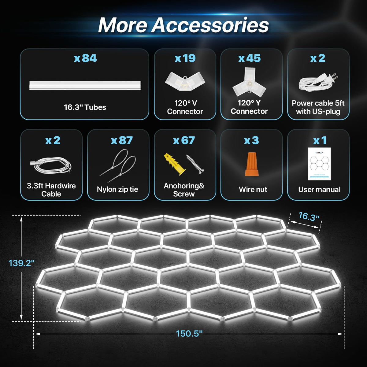 HYPERLITE Gen II Hexagon Garage Lights | 581W, 58,100LM, 6500K